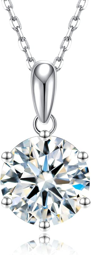 Moissanite Pendant Necklace for Women, 1-5CT 925 Sterling Silver D Color Necklace with Certificate of Authenticity