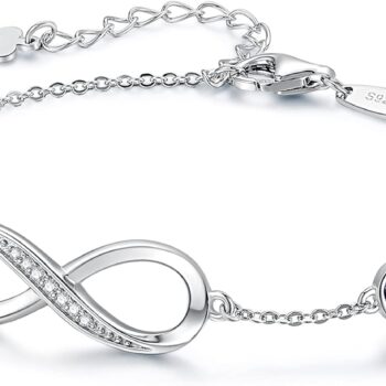 Infinity Heart Birthstone Charm Link Bracelet for Women 925 Sterling Silver Adjustable Mother's Day Gift Anniversary Birthday  for Wife Girlfriend Her