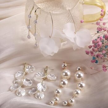 Women's 9-Pair Long Tassel Chain & Olive Leaf Wedding Earrings