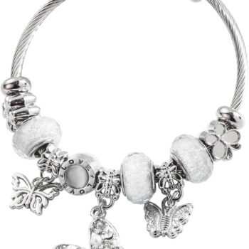 Silver Women Bracelets - Adjustable Charm Bracelets for Women Birthday Gifts Favors Titanium Steel Bracelet Bundle  Kit