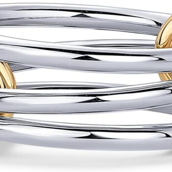 Gold Plated Interlocked Stackable Rings for Women - Statement Mixed Metals Multi Ring Stack - Cubic Zirconia Two-Toned Connected Bands Stacking Jewelry