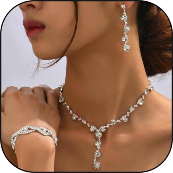 Bridal Wedding Jewelry Sets for Brides Bridesmaid Formal Rhinestone Necklace and Earrings Set Costume Jewelry for Women Prom Jewelry Set Accessories for Wedding Day