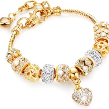 Gold Bracelets Rhinestone Heart Charm Bracelet Luxury Adjustable Bangle for Women