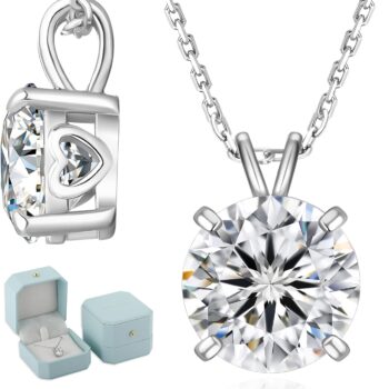 Moissanite Necklace for Women, Sterling Silver Lab Solitaire Pendant for Her, 4-Prong, Gift for Anniversary, Birthday, Wedding - to Wife, Mom, 0.5/1/2/3/4CT White Gold Jewelry