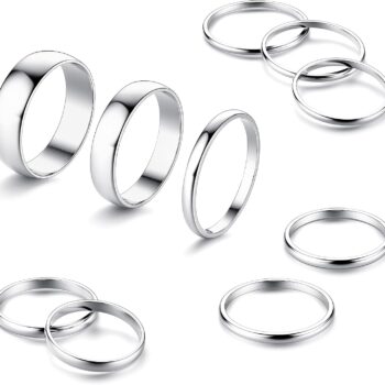 8-10 Pcs Knuckle Rings Set Stainless Steel Ring Simple Smooth Finger Stackable Rings Set for Women Plain Band Rings