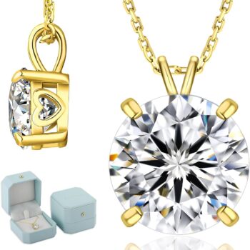 Moissanite Necklace for Women, Sterling Silver Lab Solitaire Pendant for Her, 4-Prong, Gift for Anniversary, Birthday, Wedding - to Wife, Mom, 0.5/1/2/3/4CT White Gold Jewelry