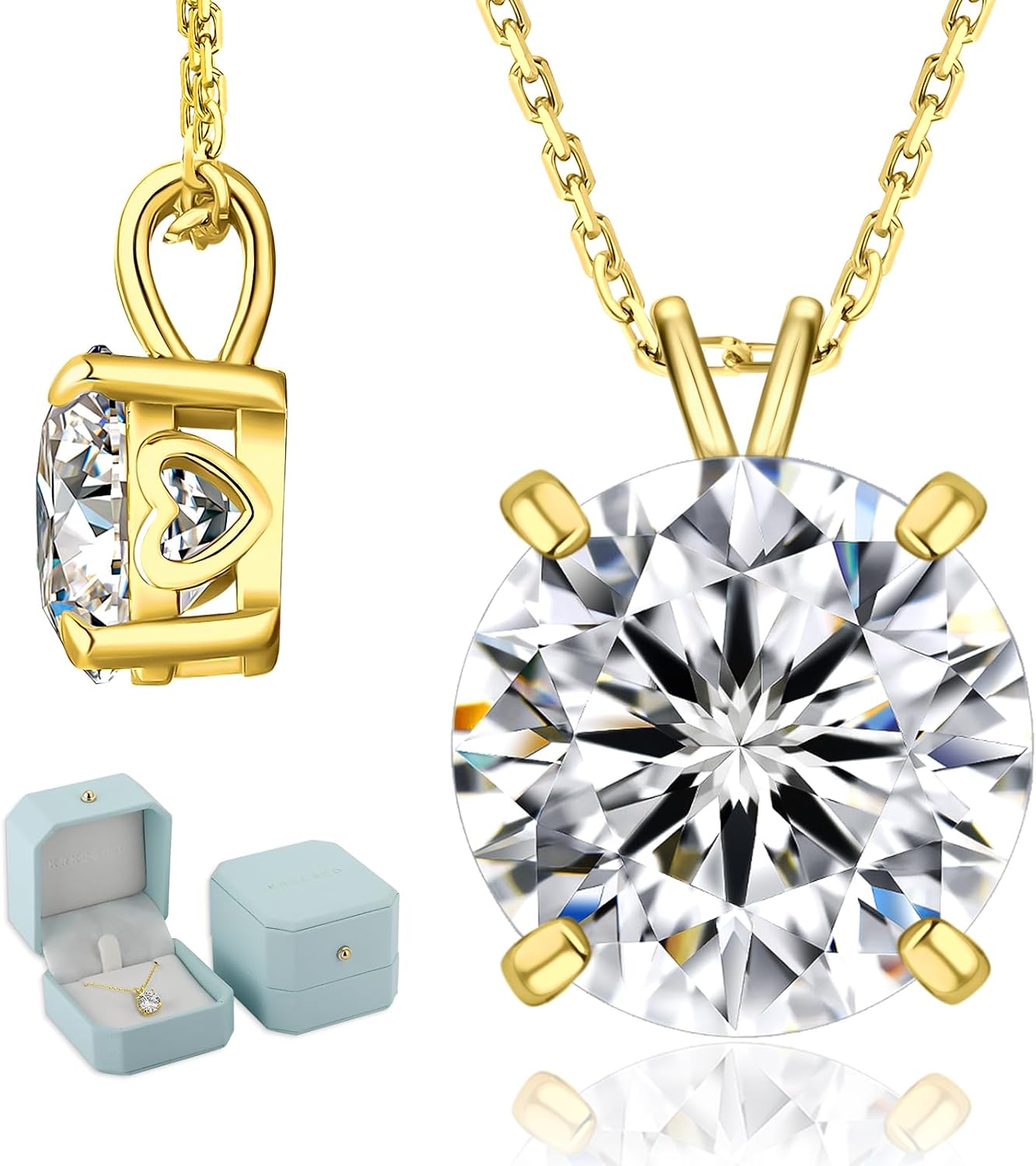 Moissanite Necklace for Women, Sterling Silver Lab Solitaire Pendant for Her, 4-Prong, Gift for Anniversary, Birthday, Wedding - to Wife, Mom, 0.5/1/2/3/4CT White Gold Jewelry