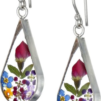 Sterling Silver Embossed Teardrop Earrings (Nature/Floral Style)